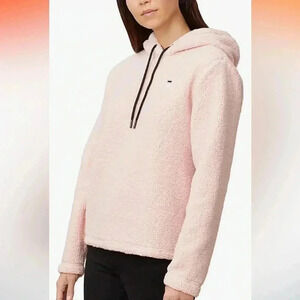 Pink Fila Womens Josephine Sherpa Crop Hoodie Large like new dusty rose pink